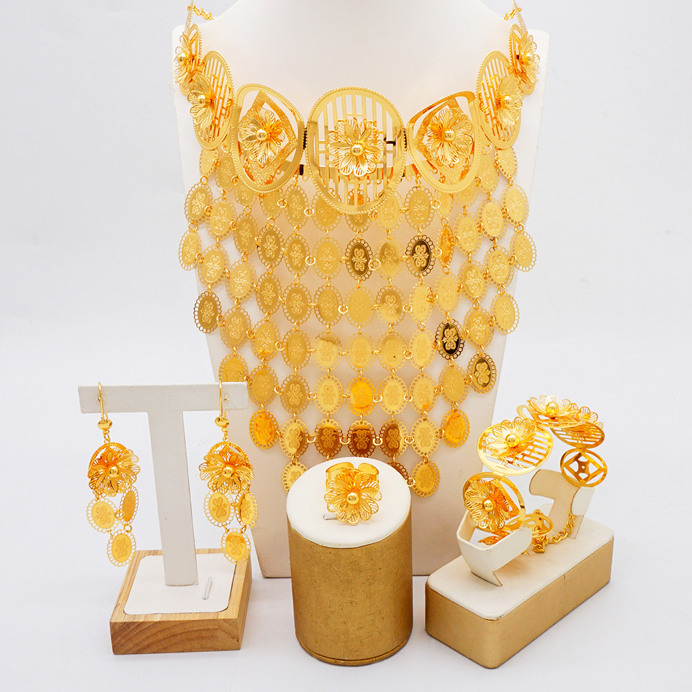 Body Jewelry Dubai - Gold Plated Long Broad body Necklace
