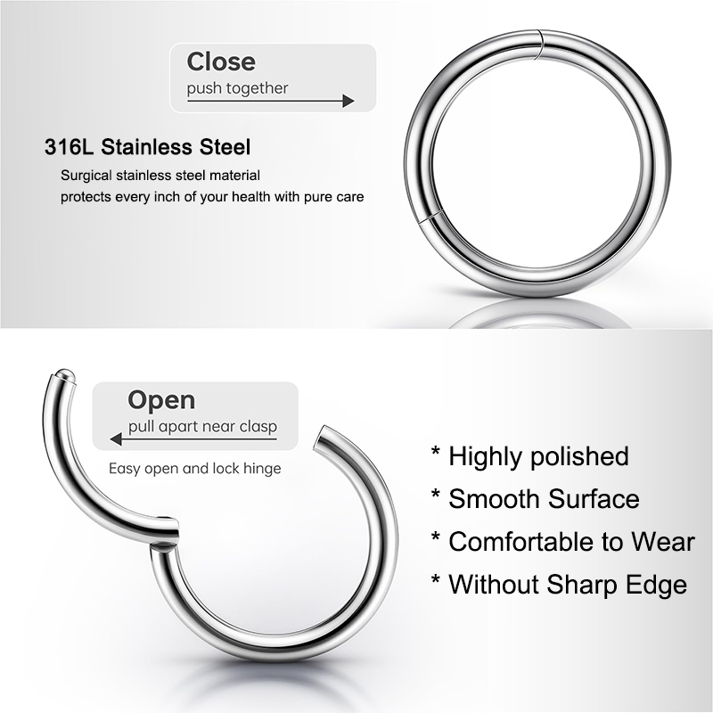 16G 316L Surgical Steel Hinged - Body Jewelry Lip Ring avaliação e preço