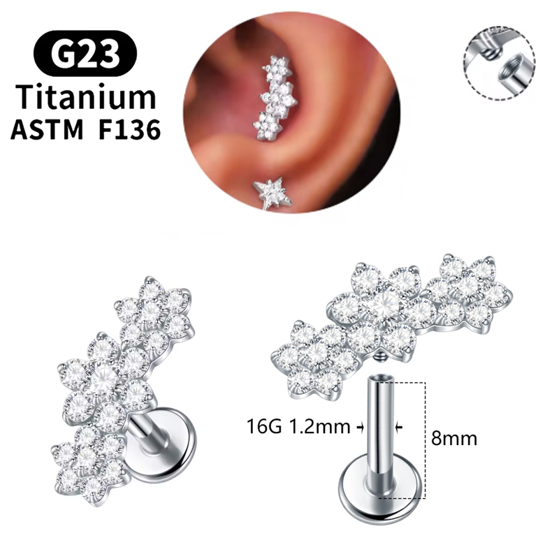 1PC G23 Titanium Three Flower  - Cluster Stud Ear avaliação e preço