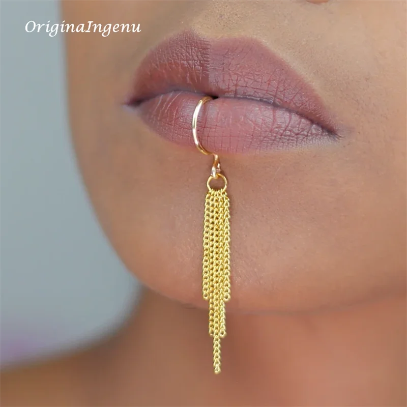 14K Gold Filled Chain Lip cuff - Body Jewelry Lip Ring avaliação e preço