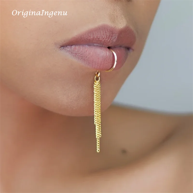 14K Gold Filled Chain Lip cuff - Body Jewelry Lip Ring avaliação e preço