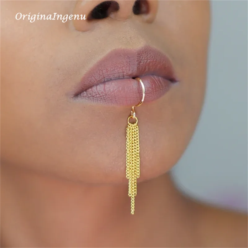 14K Gold Filled Chain Lip cuff - Body Jewelry Lip Ring avaliação e preço