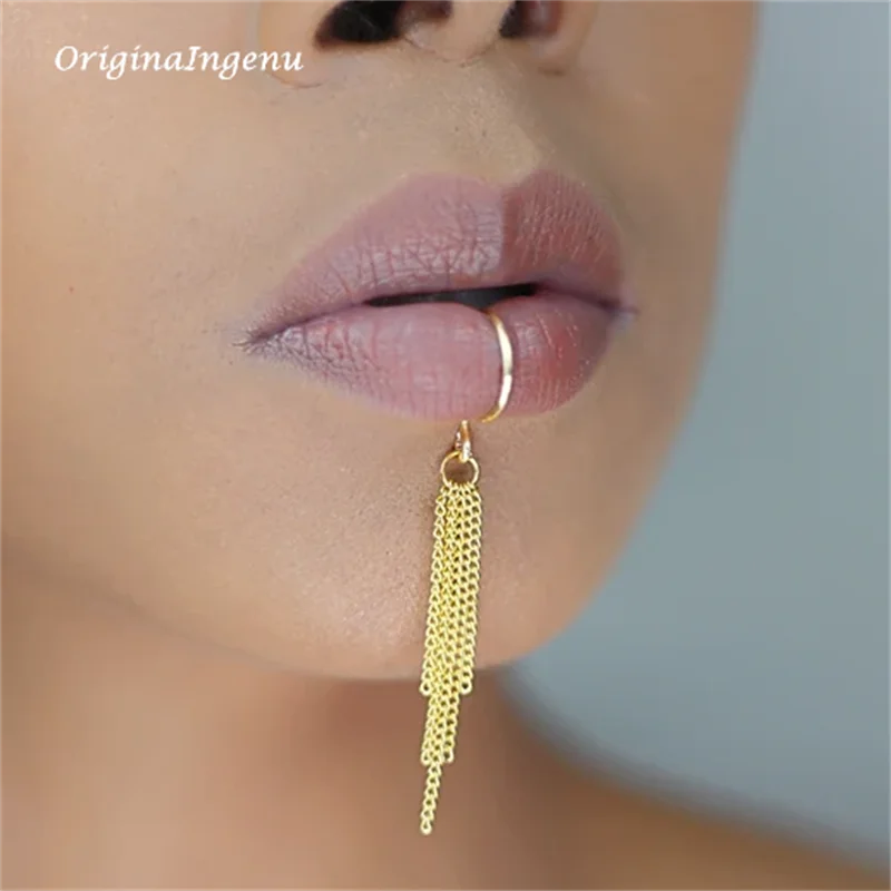 14K Gold Filled Chain Lip cuff - Body Jewelry Lip Ring avaliação e preço
