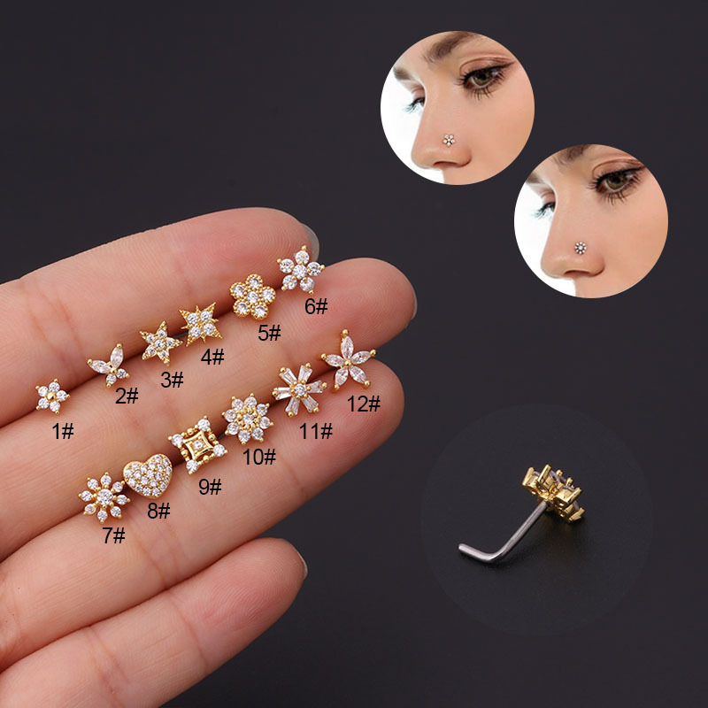 1Pc L Shaped Nose Studs Stainl - Body Jewelry Indian avaliação e preço