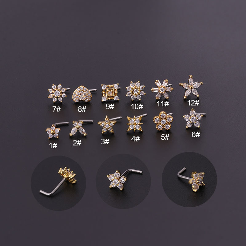1Pc L Shaped Nose Studs Stainl - Body Jewelry Indian avaliação e preço