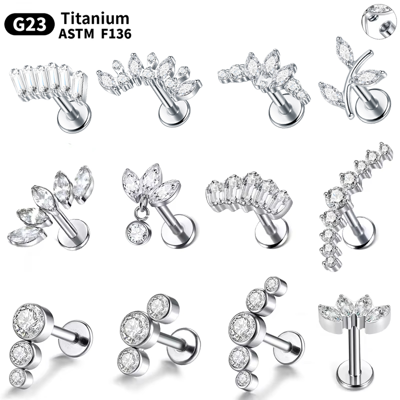 1/5Pcs G23 Titanium Ear Labret - Cluster Stud Ear avaliação e preço