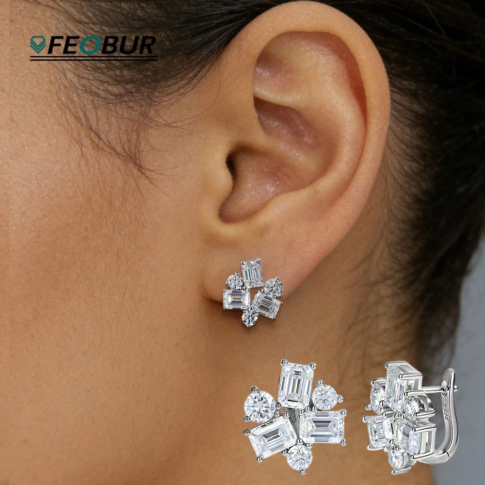 8.2cttw Baguette and Round Moi - Cluster Stud Ear avaliação e preço