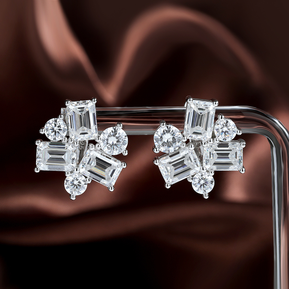 8.2cttw Baguette and Round Moi - Cluster Stud Ear avaliação e preço