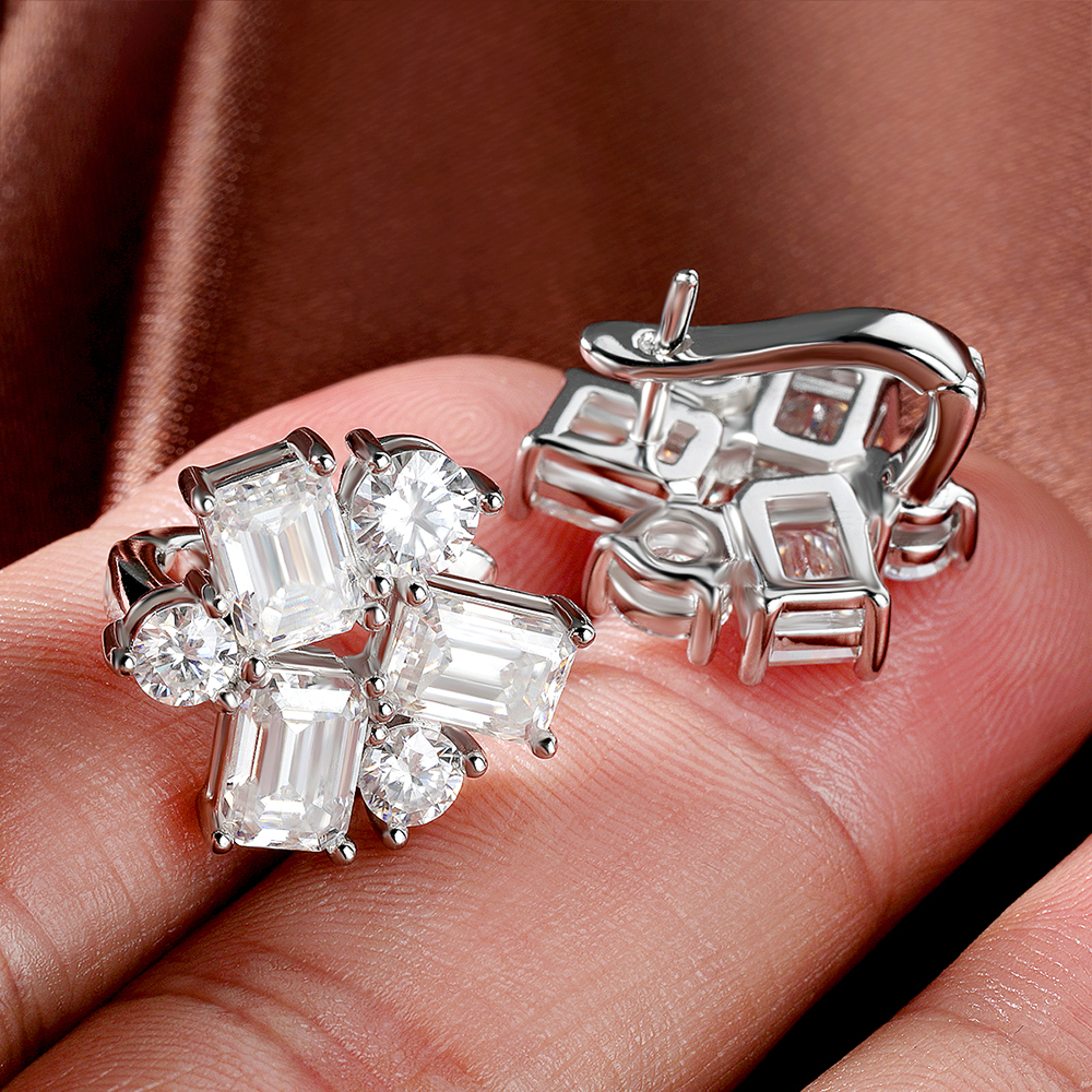 8.2cttw Baguette and Round Moi - Cluster Stud Ear avaliação e preço