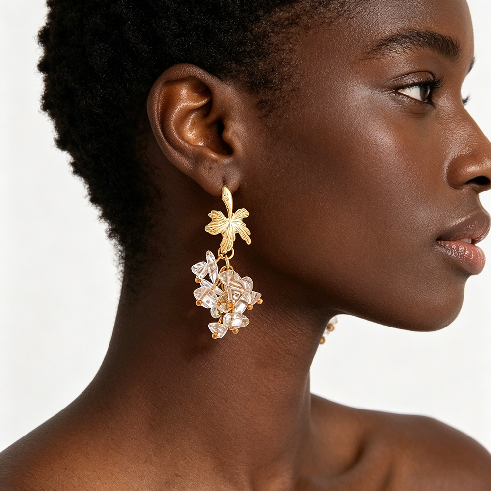 Vintage Gold Plated Leaf Dangl - Cluster Stud Ear avaliação e preço