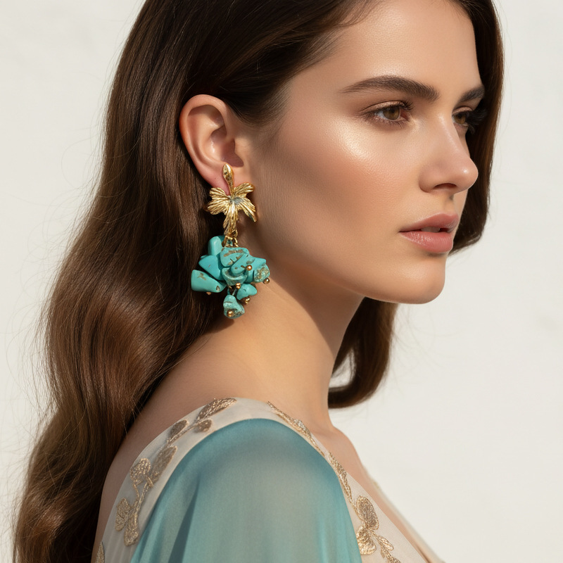 Vintage Gold Plated Leaf Dangl - Cluster Stud Ear avaliação e preço