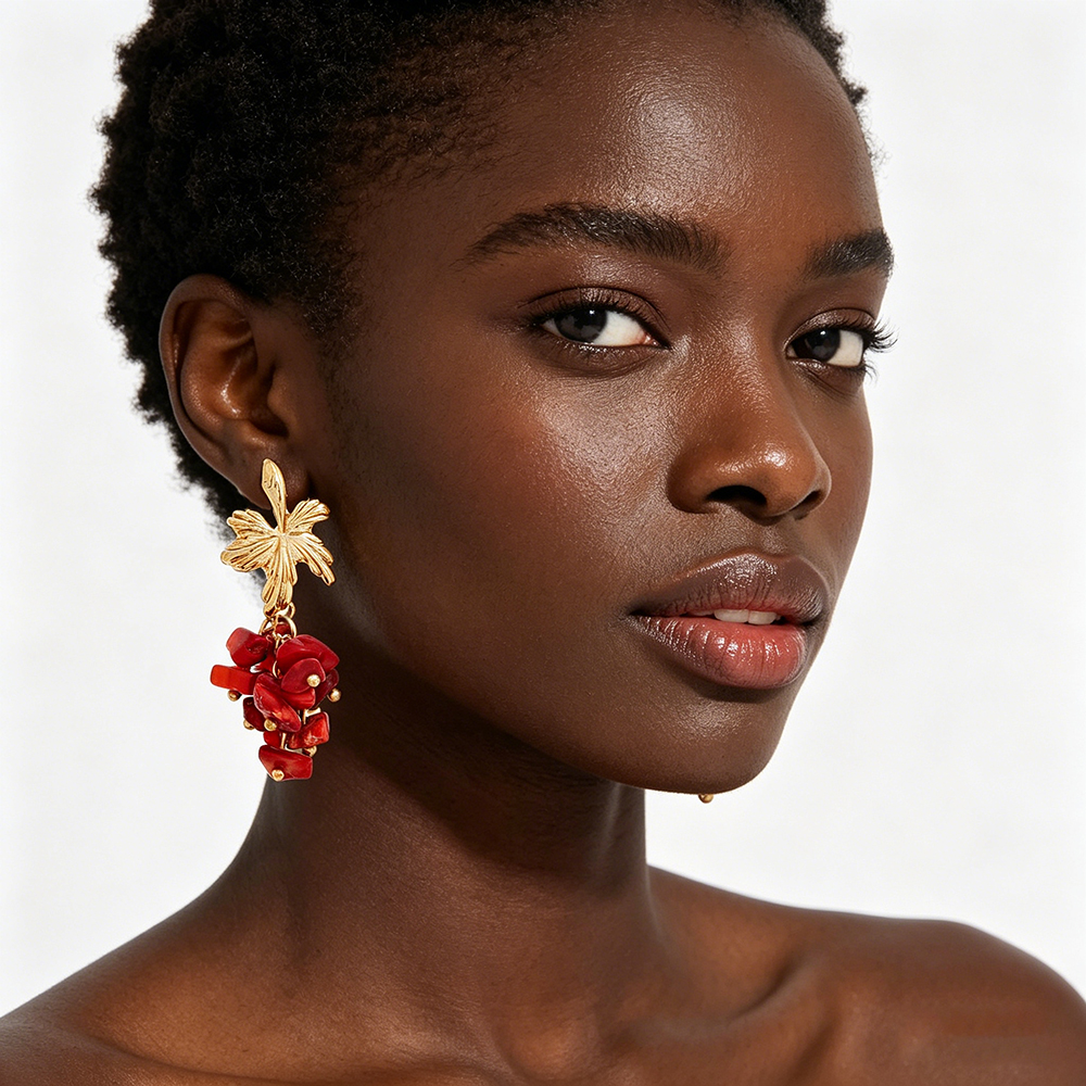 Vintage Gold Plated Leaf Dangl - Cluster Stud Ear avaliação e preço