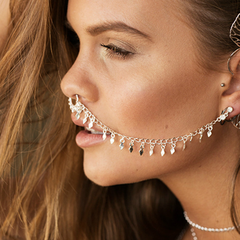 Nose Ring Chain, Hanging Disc  - Body Jewelry Indian avaliação e preço