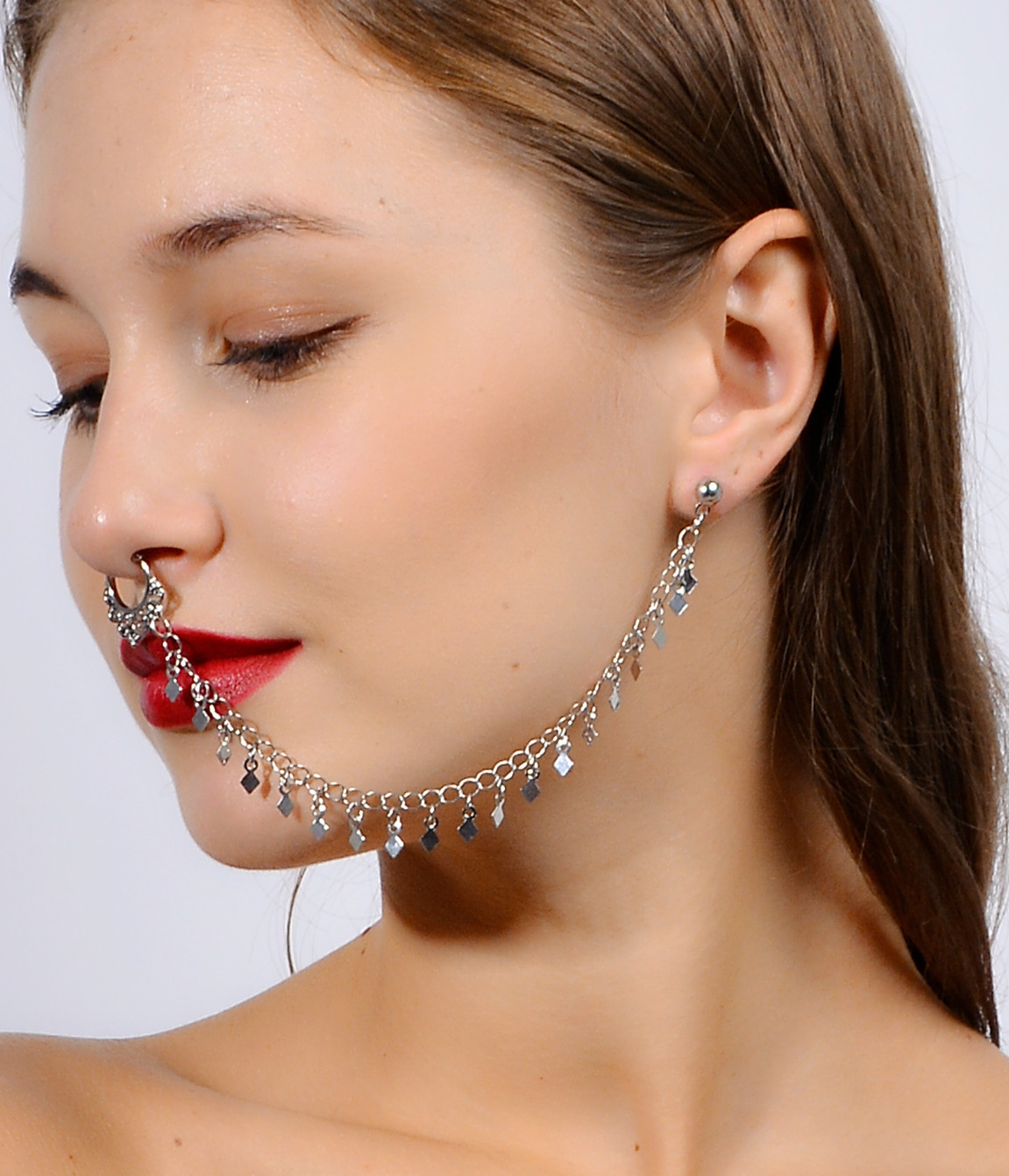 Nose Ring Chain, Hanging Disc  - Body Jewelry Indian avaliação e preço