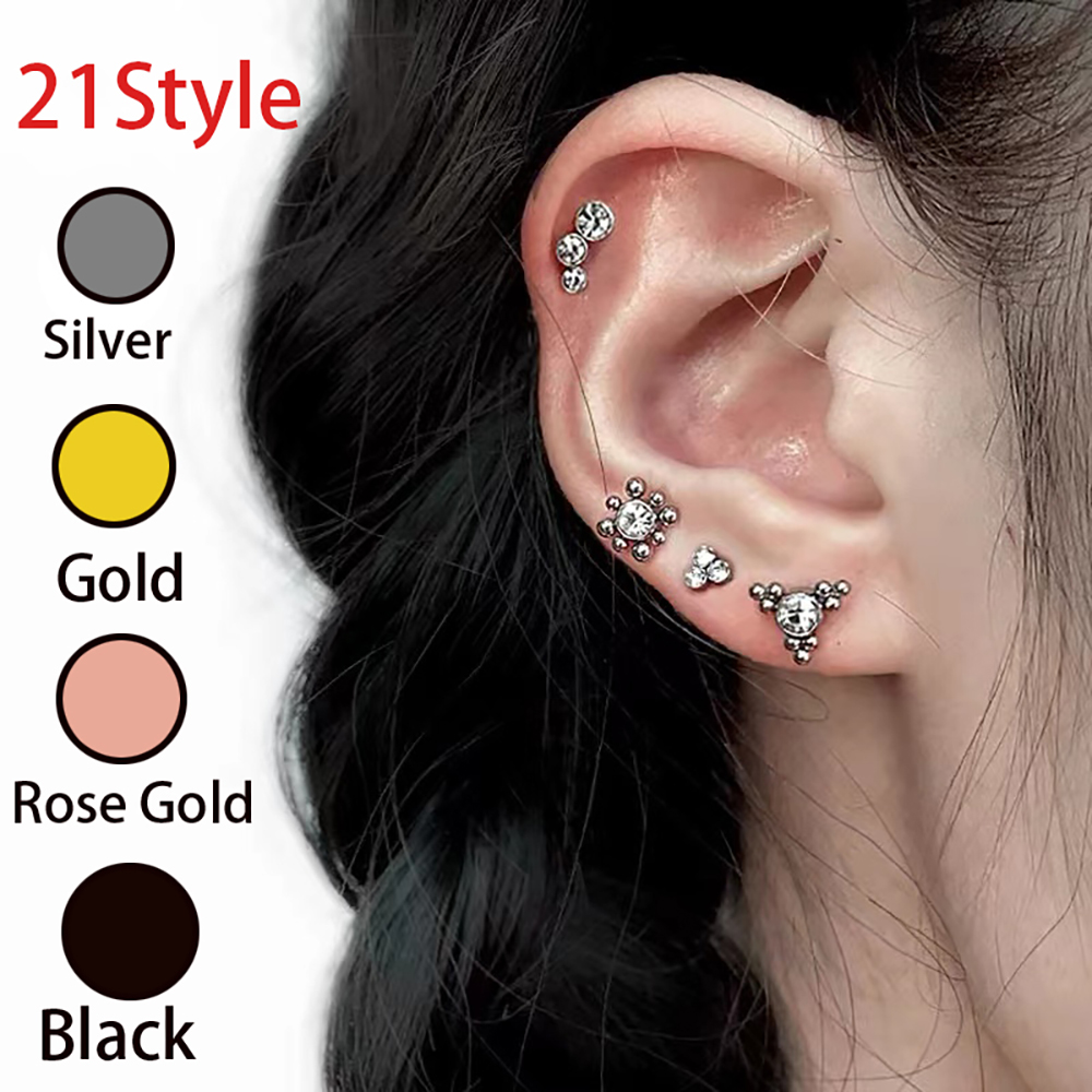 1PC Black Gold Silver Color St - Cluster Stud Ear avaliação e preço