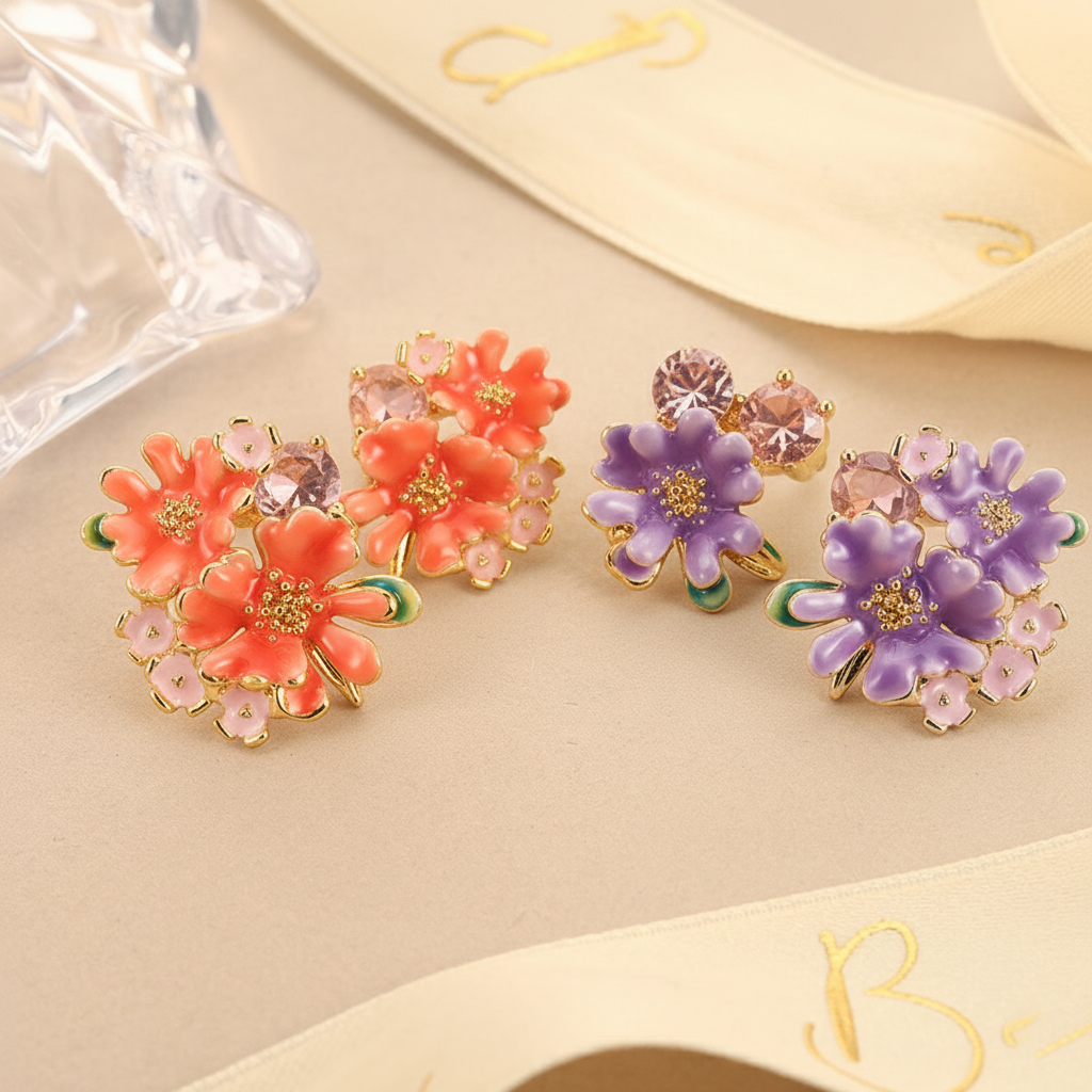 Colorful Enamel Floral Stud Ea - Cluster Stud Ear avaliação e preço