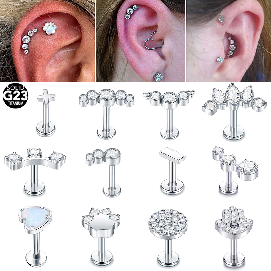 1PC Titanium 16G CZ Gem Labret - Cluster Stud Ear avaliação e preço