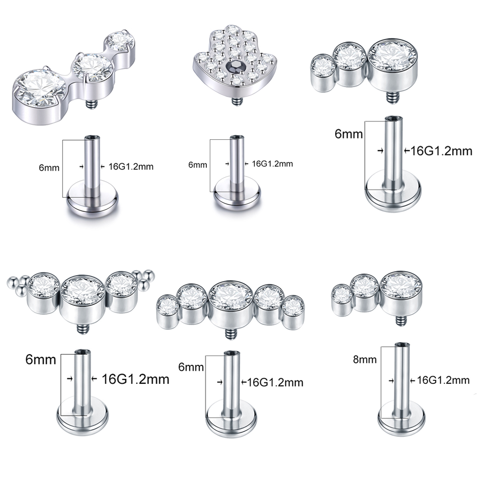 1PC Titanium 16G CZ Gem Labret - Cluster Stud Ear avaliação e preço